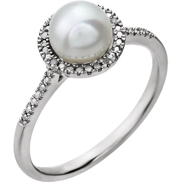 Freshwater Cultured Pearl & 0.01 CTW Diamond Ring - Sterling Silver