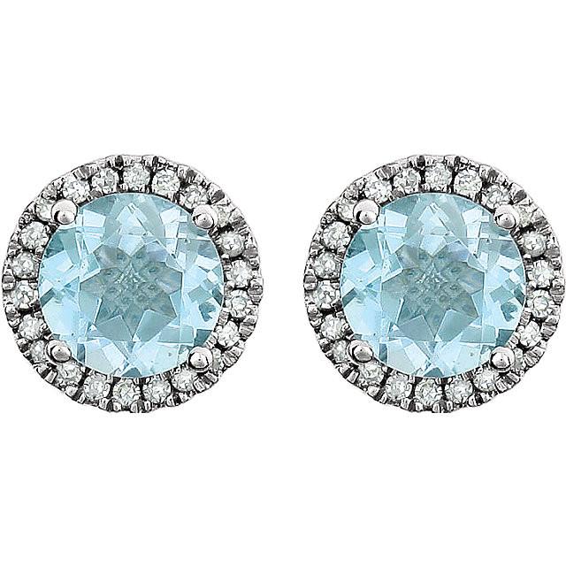 Sky Blue Topaz & 1/8 CTW Diamond Earrings - 14k White gold
