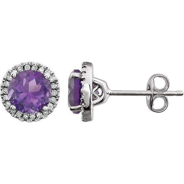 Copy of Amethyst & 1/8 CTW Diamond Earrings - 14k White gold
