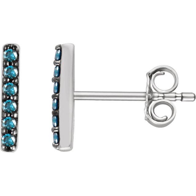 1/10 CTW Blue Diamond Vertical Bar Earrings - 14K White Gold