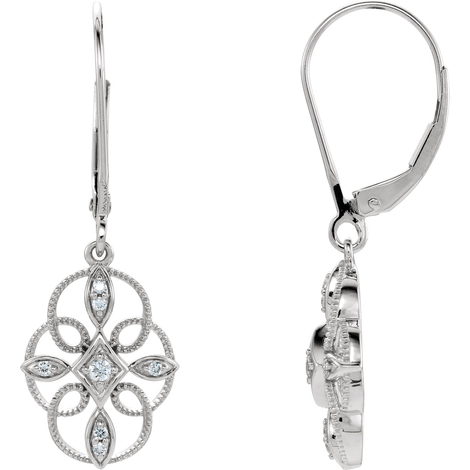 Sterling Silver 1/10 CTW Diamond Granulated Filigree Earrings