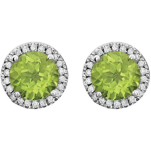 Peridot & 1/8 CTW Diamond Earrings - 14k White gold