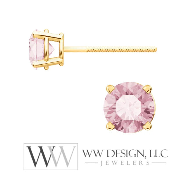 Genuine AA Pink Morganite Earring Studs 5mm 0.96 tcw (each 0.48cts) Post w/ 14k Solid Gold (Yellow, Rose, White)Silver, Platinum Studs - WWDesignJewelers.com