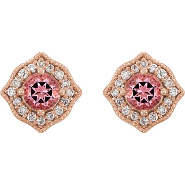 Pink Topaz and 1/8 CTW Diamond Earrings - 14k Rose Gold