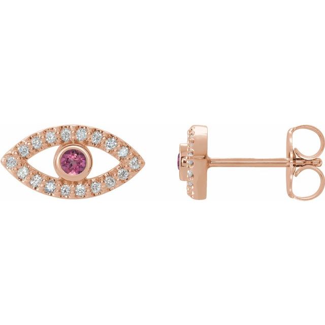 Evil Eye Pink Tourmaline & White Sapphire Earrings - 14K Gold (Y, R or W), Platinum, or Sterling Silver