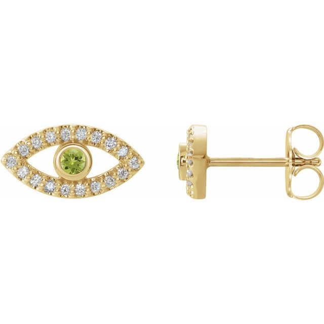 Evil Eye Peridot & White Sapphire Earrings - 14K Gold (Y, R or W), Platinum, or Sterling Silver SuccessActive
