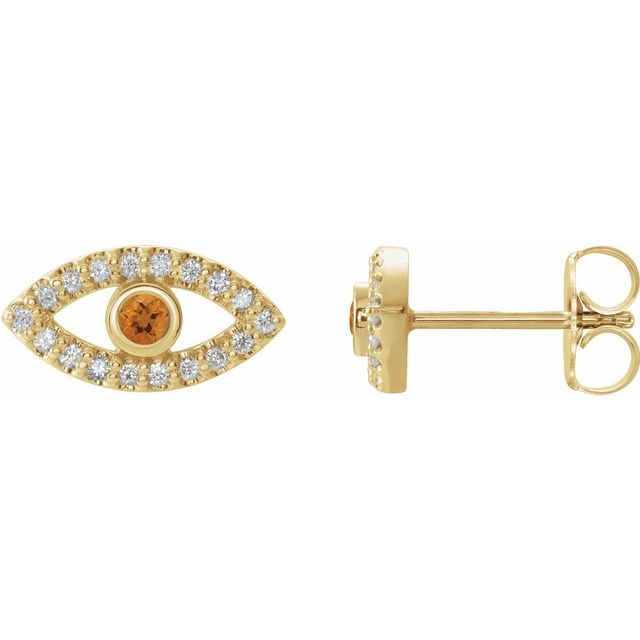 Evil Eye Citrine & White Sapphire Earrings - 14K Gold (Y, R or W), Platinum, or Sterling Silver