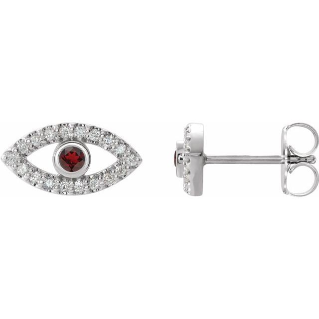 Evil Eye Pink Tourmaline & White Sapphire Earrings - 14K Gold (Y, R or W), Platinum, or Sterling Silver