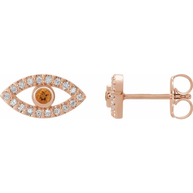 Evil Eye Citrine & White Sapphire Earrings - 14K Gold (Y, R or W), Platinum, or Sterling Silver