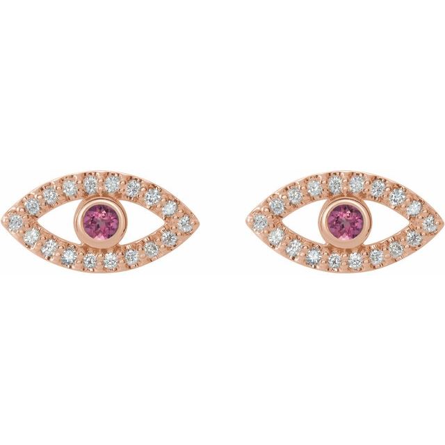 Evil Eye Pink Tourmaline & White Sapphire Earrings - 14K Gold (Y, R or W), Platinum, or Sterling Silver