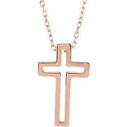Cut-Out Outline Cross Necklace - 14k Gold (Y, W or R), Platinum, Sterling Silver