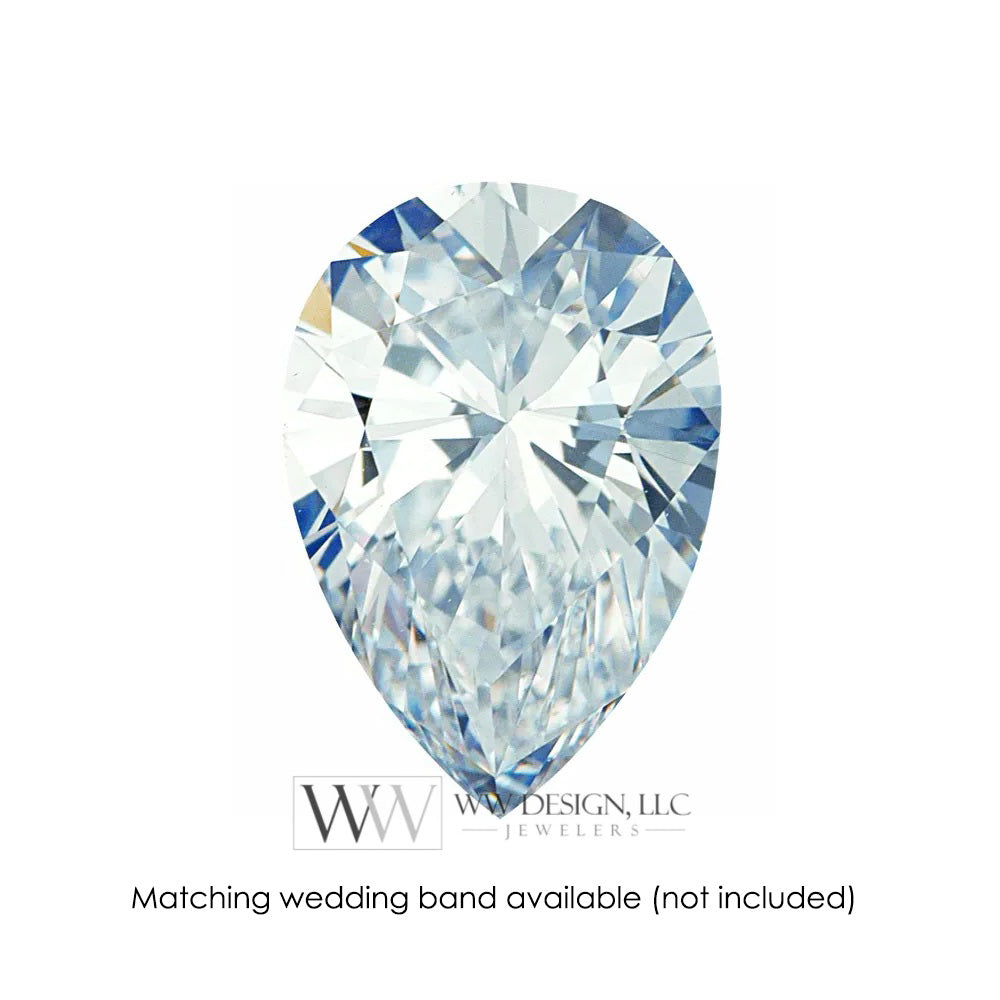 DIAMOND Engagement Ring Genuine Pear F-H VS 0.33 ct (0.69 ctw) 6x4mm 14k Gold (Y, W, R), 18k Gold, Platinum w Pave Diamond Band Promise Ring