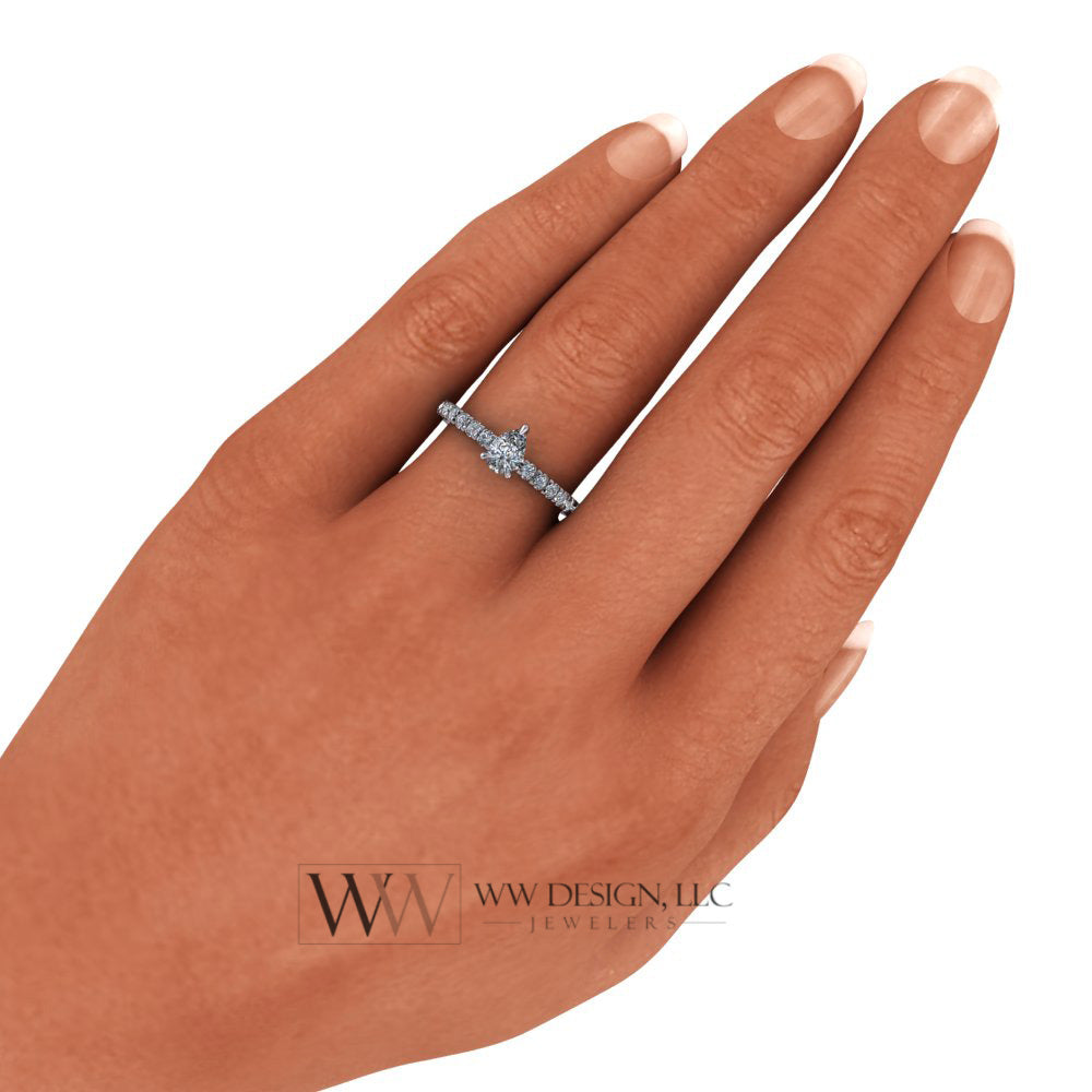 DIAMOND Engagement Ring Genuine Pear F-H VS 0.33 ct (0.69 ctw) 6x4mm 14k Gold (Y, W, R), 18k Gold, Platinum w Pave Diamond Band Promise Ring