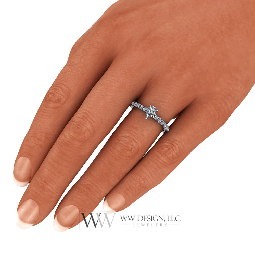DIAMOND Engagement Ring Genuine Pear F-H VS 0.33 ct (0.69 ctw) 6x4mm 14k Gold (Y, W, R), 18k Gold, Platinum w Pave Diamond Band Promise Ring