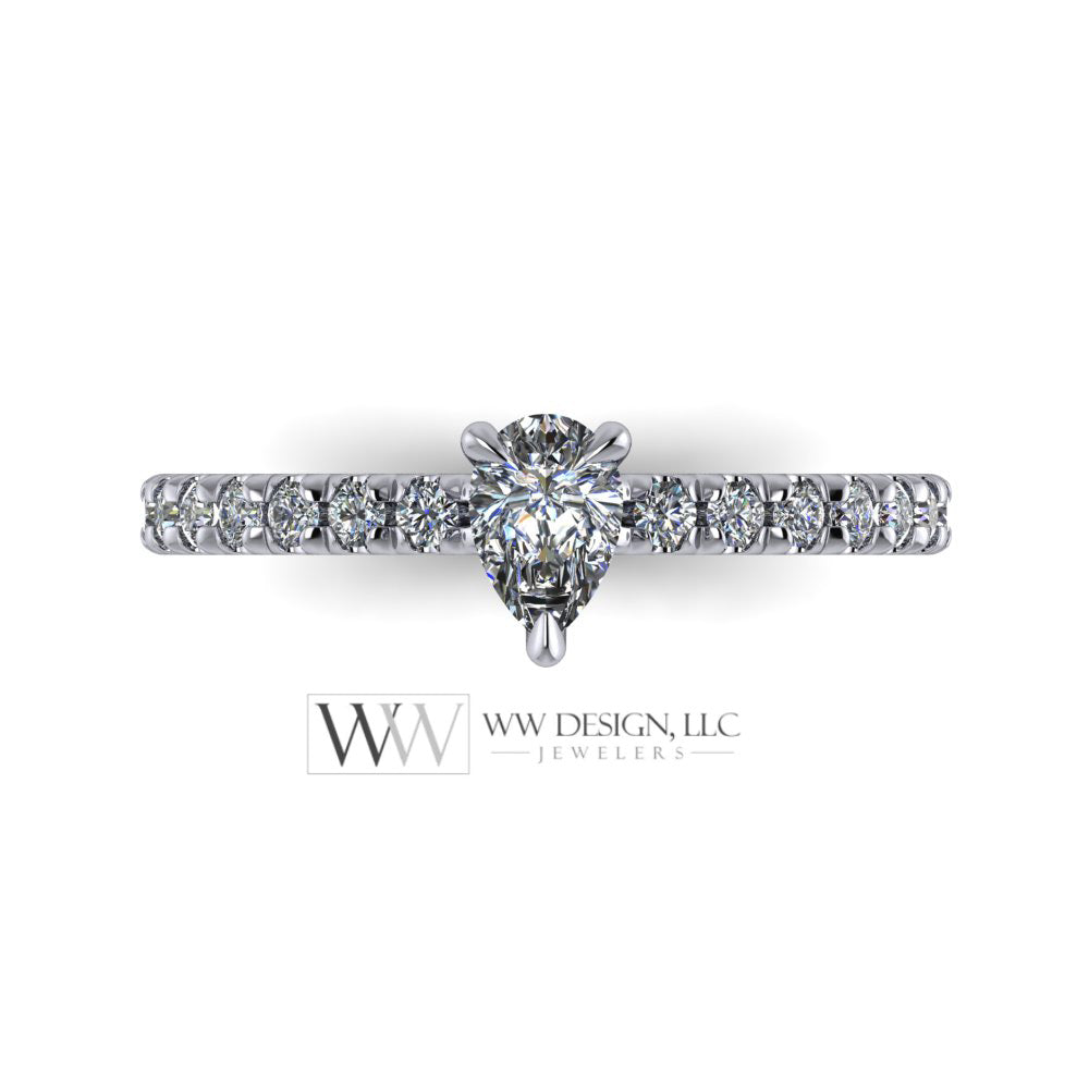 DIAMOND Engagement Ring Genuine Pear F-H VS 0.33 ct (0.69 ctw) 6x4mm 14k Gold (Y, W, R), 18k Gold, Platinum w Pave Diamond Band Promise Ring