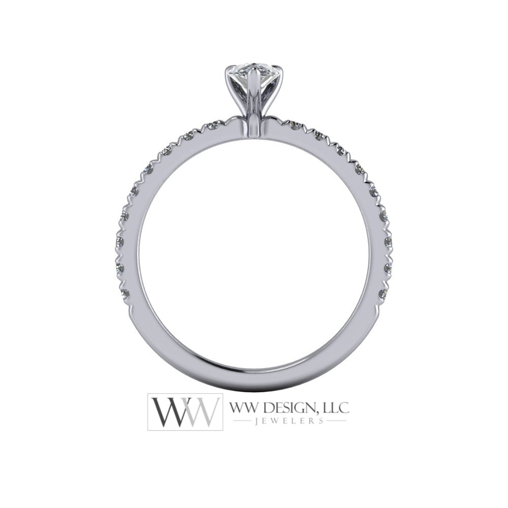 DIAMOND Engagement Ring Genuine Pear F-H VS 0.33 ct (0.69 ctw) 6x4mm 14k Gold (Y, W, R), 18k Gold, Platinum w Pave Diamond Band Promise Ring