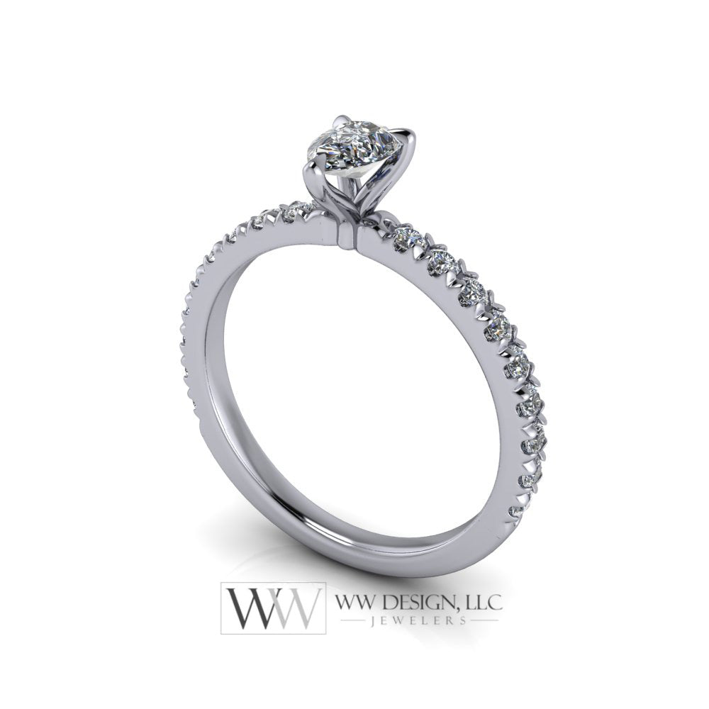 DIAMOND Engagement Ring Genuine Pear F-H VS 0.33 ct (0.69 ctw) 6x4mm 14k Gold (Y, W, R), 18k Gold, Platinum w Pave Diamond Band Promise Ring
