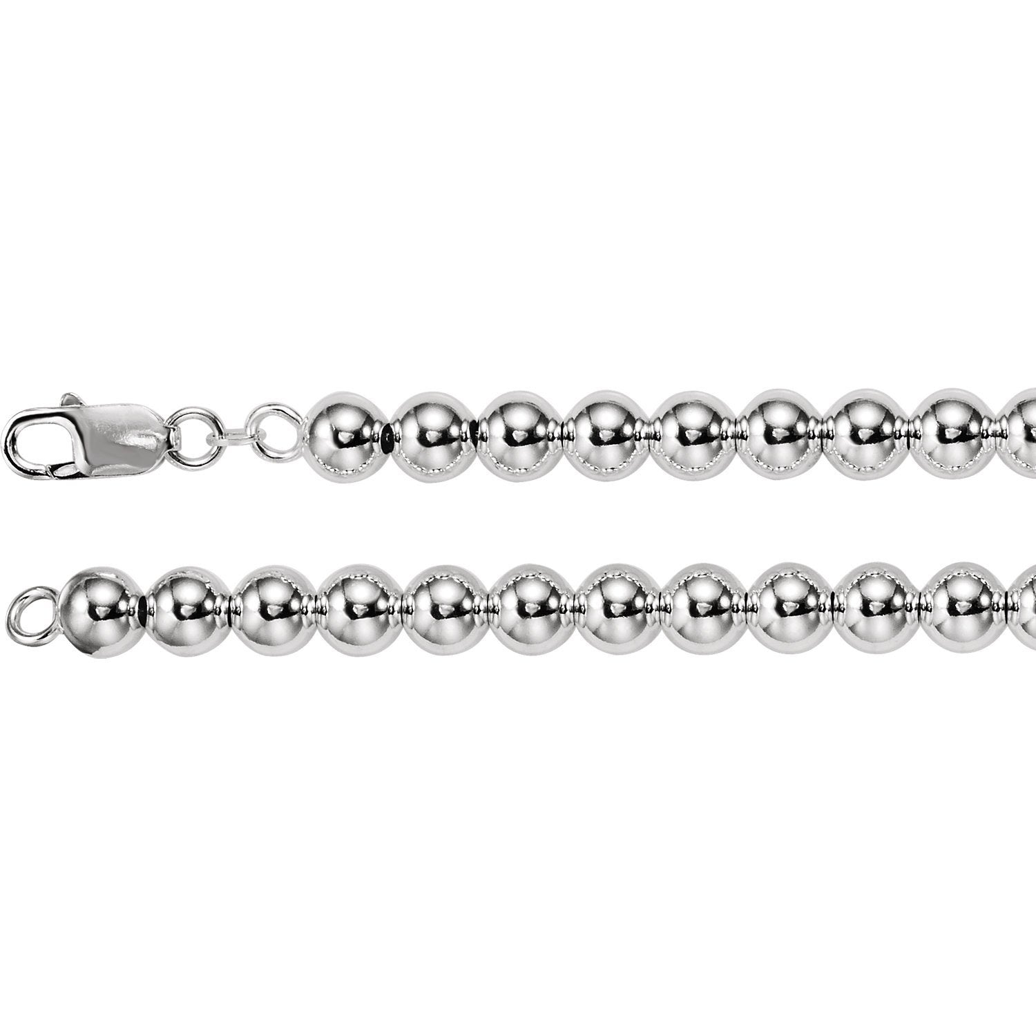 8mm Hollow Bead 7" Chain Bracelet - Sterling Silver