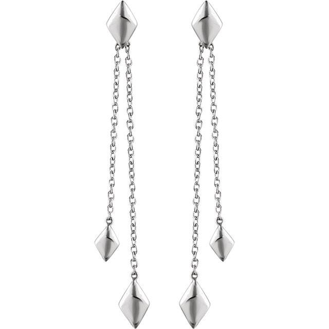 Geometric Diamond Shaped Chain Drop Earrings - 14K Gold (Y, W or R)