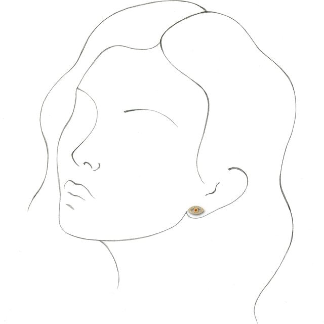 Evil Eye Citrine & White Sapphire Earrings - 14K Gold (Y, R or W), Platinum, or Sterling Silver