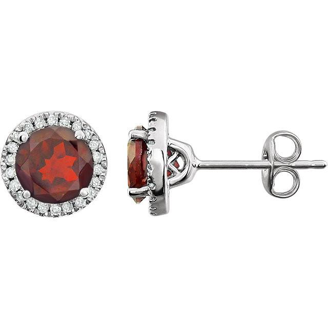 Mozambique Garnet & 1/8 CTW Diamond Earrings - 14k White gold