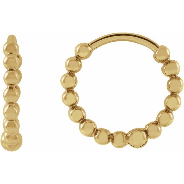 Beaded Huggie Earrings 11mm - 14k Gold (Y, R, W)