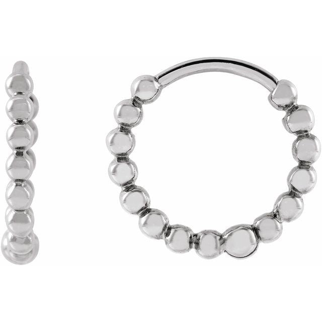 Beaded Huggie Earrings 11mm - 14k Gold (Y, R, W)