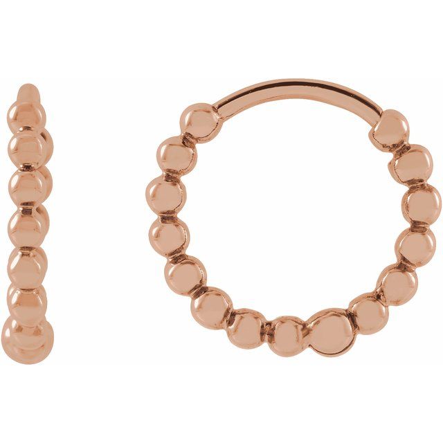 Beaded Huggie Earrings 11mm - 14k Gold (Y, R, W)