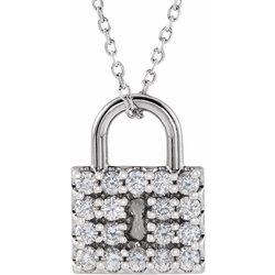 1/2 CTW Diamond Pad Lock 16-18" Necklace - 14k Gold (Y, W or R), or Platinum, Sterling Silver wwdesignjewelers.com