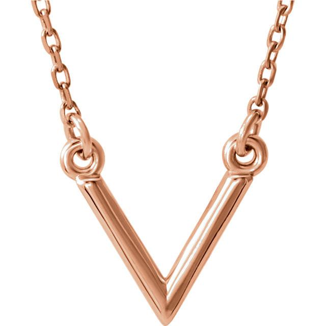 Small "V" Chevron 16.5" Necklace - 14k Gold (Y, W or R), Platinum or Sterling Silver