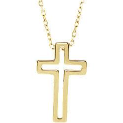 Cut-Out Outline Cross Necklace - 14k Gold (Y, W or R), Platinum, Sterling Silver