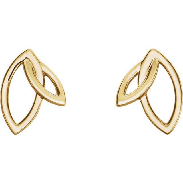 Double Leaf Shape Earrings - 14K Gold (Yellow or White)