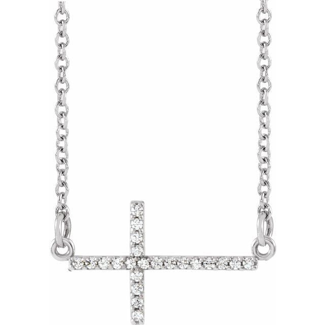 0.10 CTW Diamond Sideways Cross 16-18" Necklace - 14K Gold (Y, W, or R), or Platinum