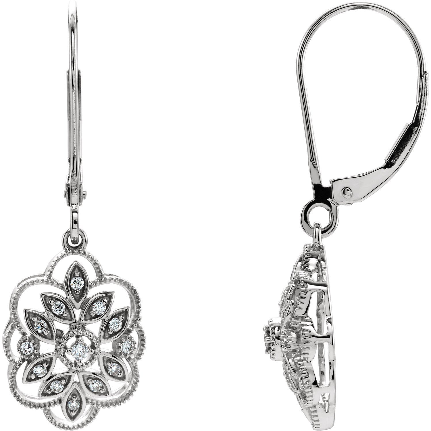 Sterling Silver 1/6 CTW Diamond Granulated Filigree Earrings