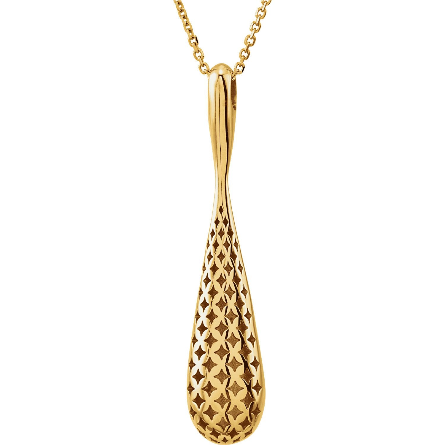 Reversable Smooth and Patterned Teardrop 18" Necklace - 14k Gold (Y, W, or R)