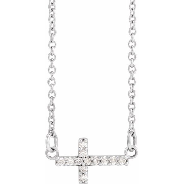 0.05 CTW Diamond Sideways Cross 16-18" Necklace - 14K Gold (Y, W, or R), or Platinum