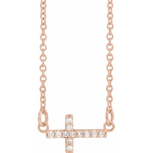 0.05 CTW Diamond Sideways Cross 16-18" Necklace - 14K Gold (Y, W, or R), or Platinum