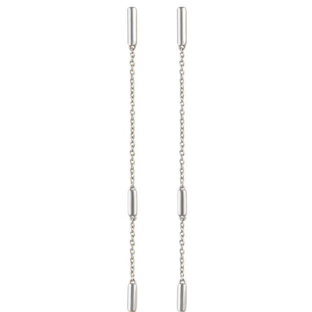 Bar Chain Drop Earrings - 14K Gold (Y, W or R)