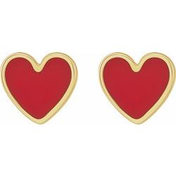 Red Enameled Heart Earrings - 14K Gold (Y, R or W) or Sterling Silver