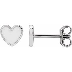 White Enameled Heart Earrings - 14K Gold (Y, R or W) or Sterling Silver