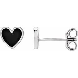 Black Enameled Heart Earrings - 14K Gold (Y, R or W) or Sterling Silver