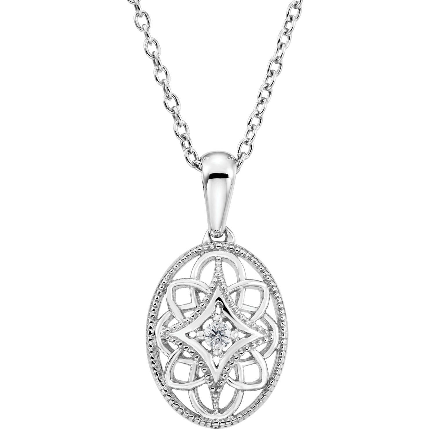 Weight: 0.76 DWT (1.18 grams) Clasp Type: Spring Ring Collection: Hannah Length: 19.84 mm Width: 10.41 mm Primary Stone Shape: Round Metal Color1: White Primary Stone Size: 1.9 mm Diamond Clarity: I2 Diamond Color: H+ Primary Stone Type: Genuine Diamond Details Matching Earrings: 67995 This item is a part of the Hannah Collection. AGTA: N Out of Stock and Special Order items will ship when available. Comes Set With QUANTITY STONE 1 0.030 Ct -- 1.95 MM, I2 H+ Round Diamond