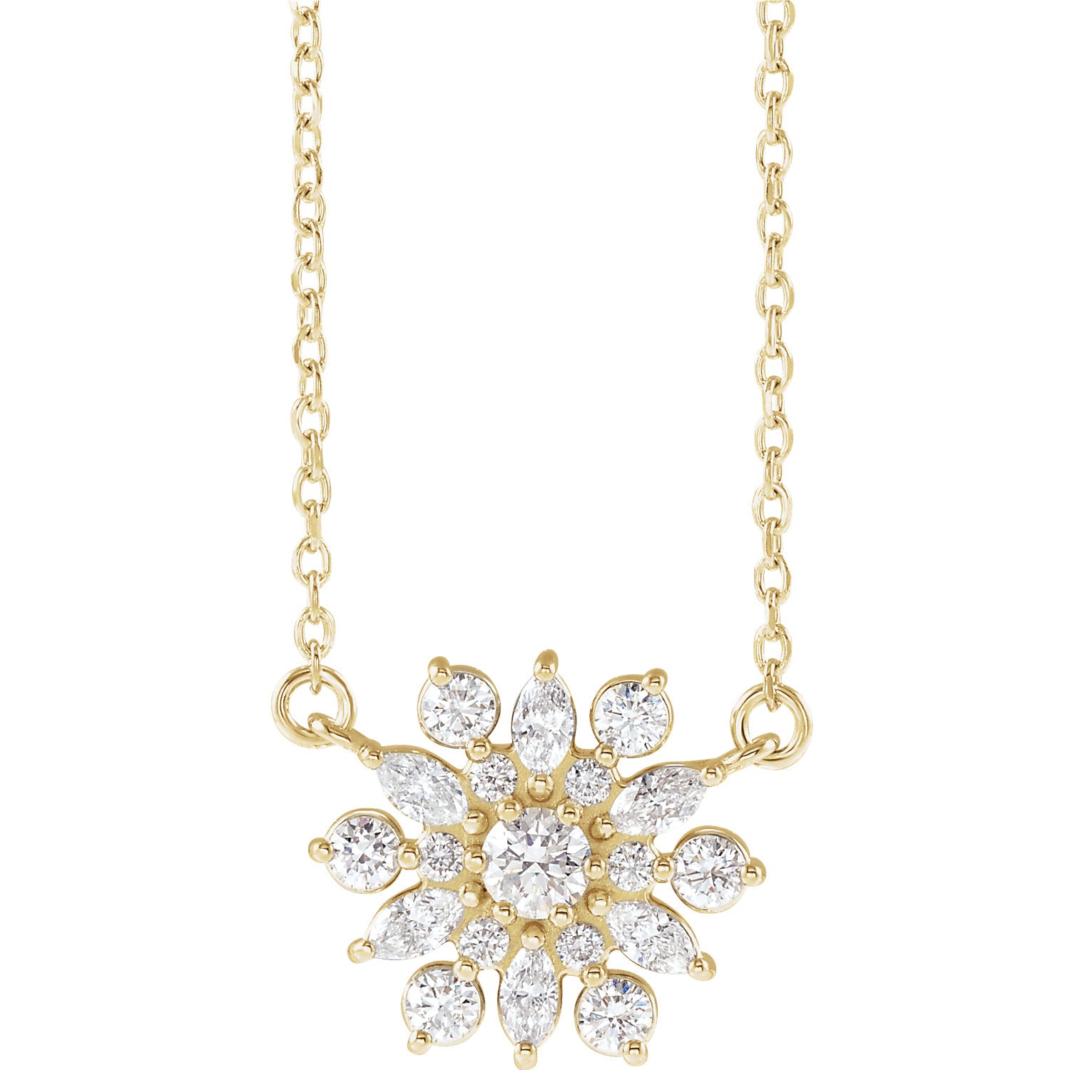 1/2 CTW Diamond Vintage-Inspired 16" Necklace - 14k Gold (Y, W or R), or Platinum, Sterling Silver