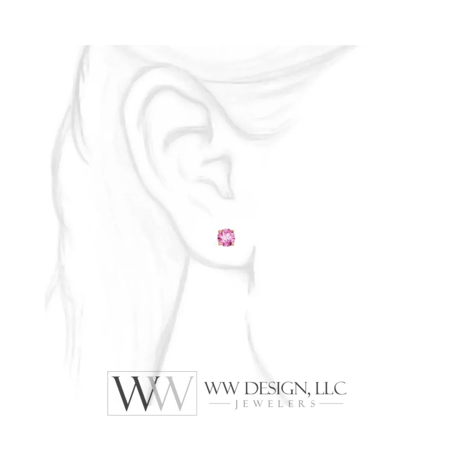 Genuine AAA Pink Sapphire Earring Studs 5mm 1.32 tcw (each 0.66cts) Post w/ 14k Solid Gold (Yellow, Rose, White)Silver, Platinum Studs - WWDesignJewelers.com