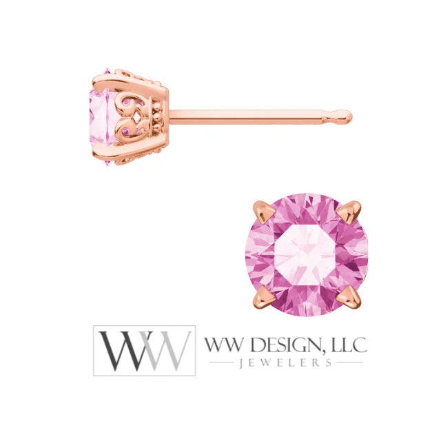 Genuine AAA Pink Sapphire Earring Studs 5mm 1.32 tcw (each 0.66cts) Post w/ 14k Solid Gold (Yellow, Rose, White)Silver, Platinum Studs - WWDesignJewelers.com