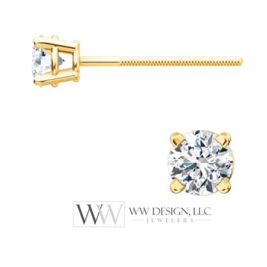 Genuine F+ VS DIAMOND Earring Studs 3.4mm 0.3 ctw Post w 14k Solid Gold, Silver, Platinum Lobe Cartilage WWDesignJewelers.com