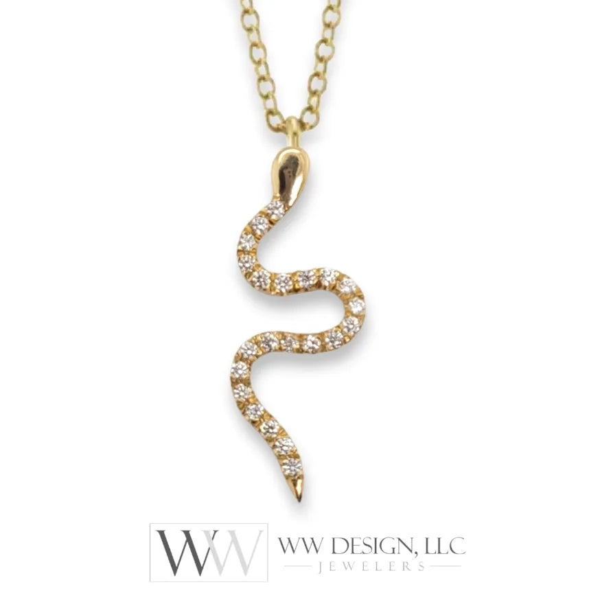 Diamond Snake Necklace - 18k 14k Gold (Y, W, R)