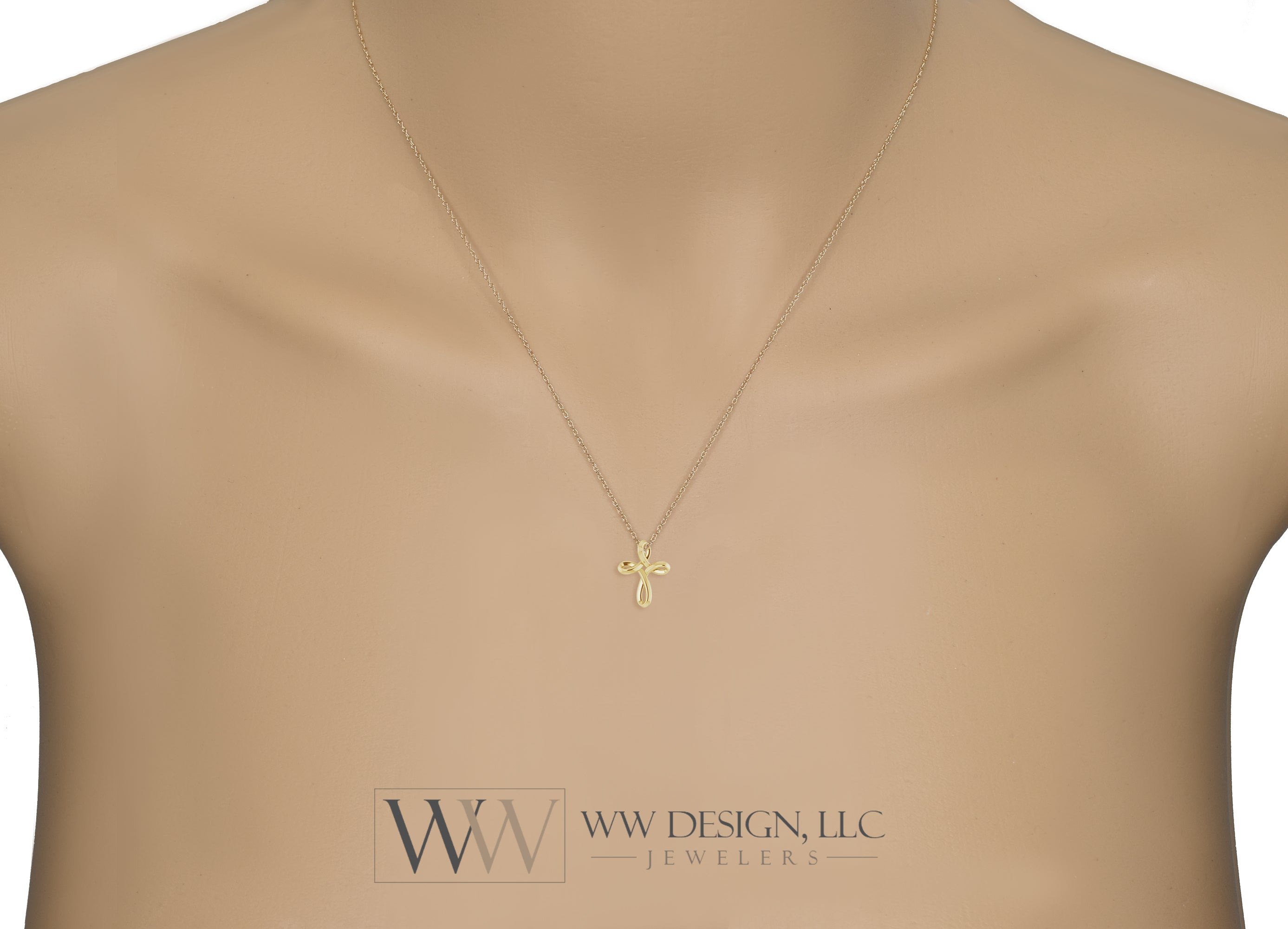 Minimalist CROSS Necklace - 14k SOLID Gold (Yellow, White, Rose), Platinum or Sterling Silver 13mmx10.5mm WWDesignJewelers.com
