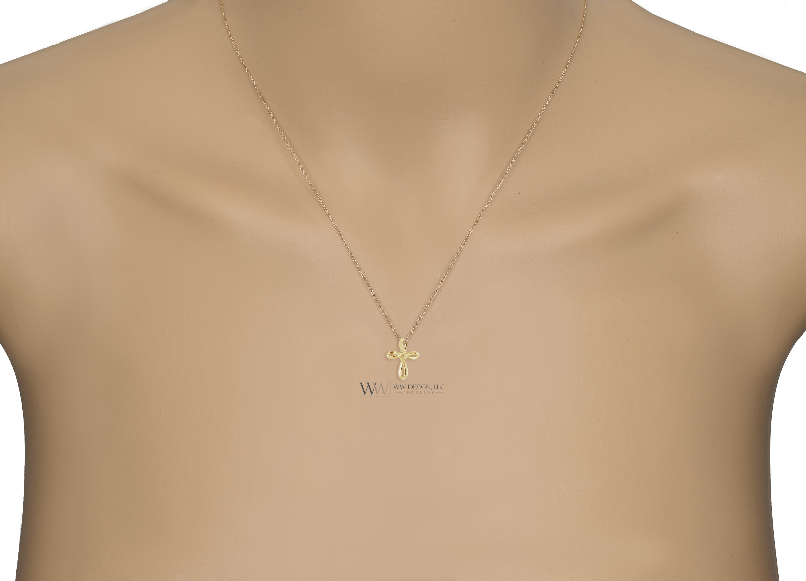 Minimalist CROSS Necklace - 14k SOLID Gold (Yellow, White, Rose), Platinum or Sterling Silver 13mmx10.5mm WWDesignJewelers.com