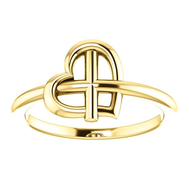 Heart Cross Ring - Sterling Silver, 14k Gold (Y, W or R), or Platinum